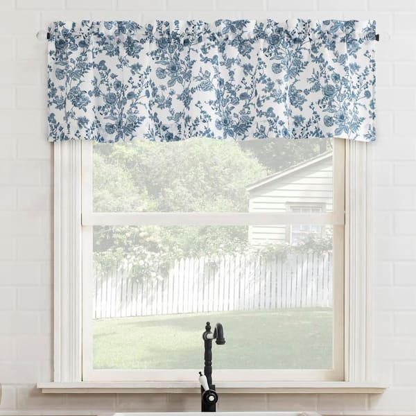 Elara Indigo Semi-Sheer 54 in. W x 14 in. L Rod Pocket Light Filtering Curtain Valance for Kitchens (Single Panel)