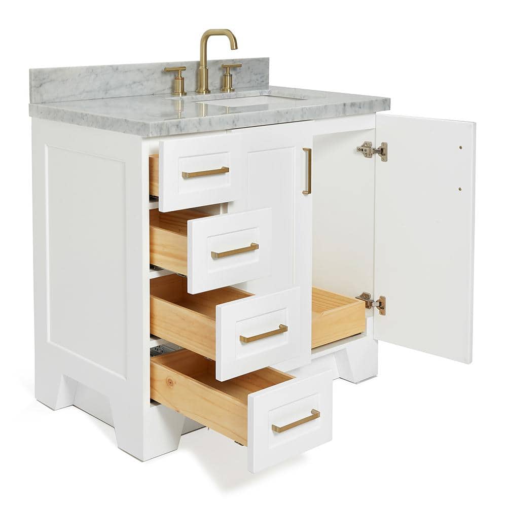 Taylor White Single Bathroom Vanity with Carrara Marble Top