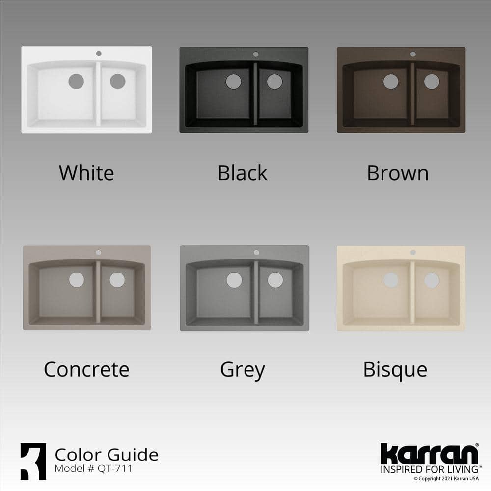 Brown Quartz Double Bowl Kitchen Sink with Rear Drain