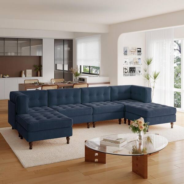 Uixe 130.8 in. Square Arm 6-piece Corduroy U-Shaped Sectional Sofa Uixe 130.8 in. Square Arm 6-piece Corduroy U-Shaped Sectional Sofa