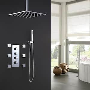 12 in. 6-Jet Thermostatic Mixer Shower System Combo Set Shower Head and Handshower in Brushed Nickel