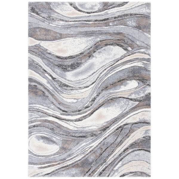 Cyrus Shag 11 ft. x 15 ft. Gray/Beige Wavy Marble Area Rug