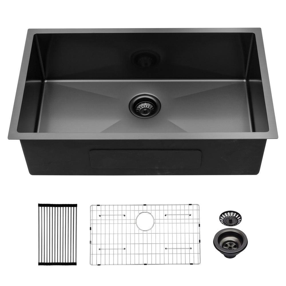 SHACO Unterbau-Spüle 38,1x38,1 Cm – Schwarze Edelstahl-Workstation Mit Schneidebrett