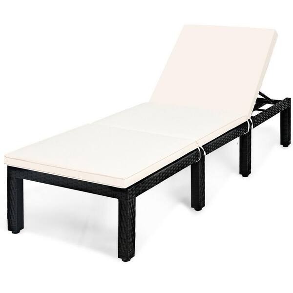 SUNRINX Adjustable Wicker Outdoor Chaise Lounge with White Cushions