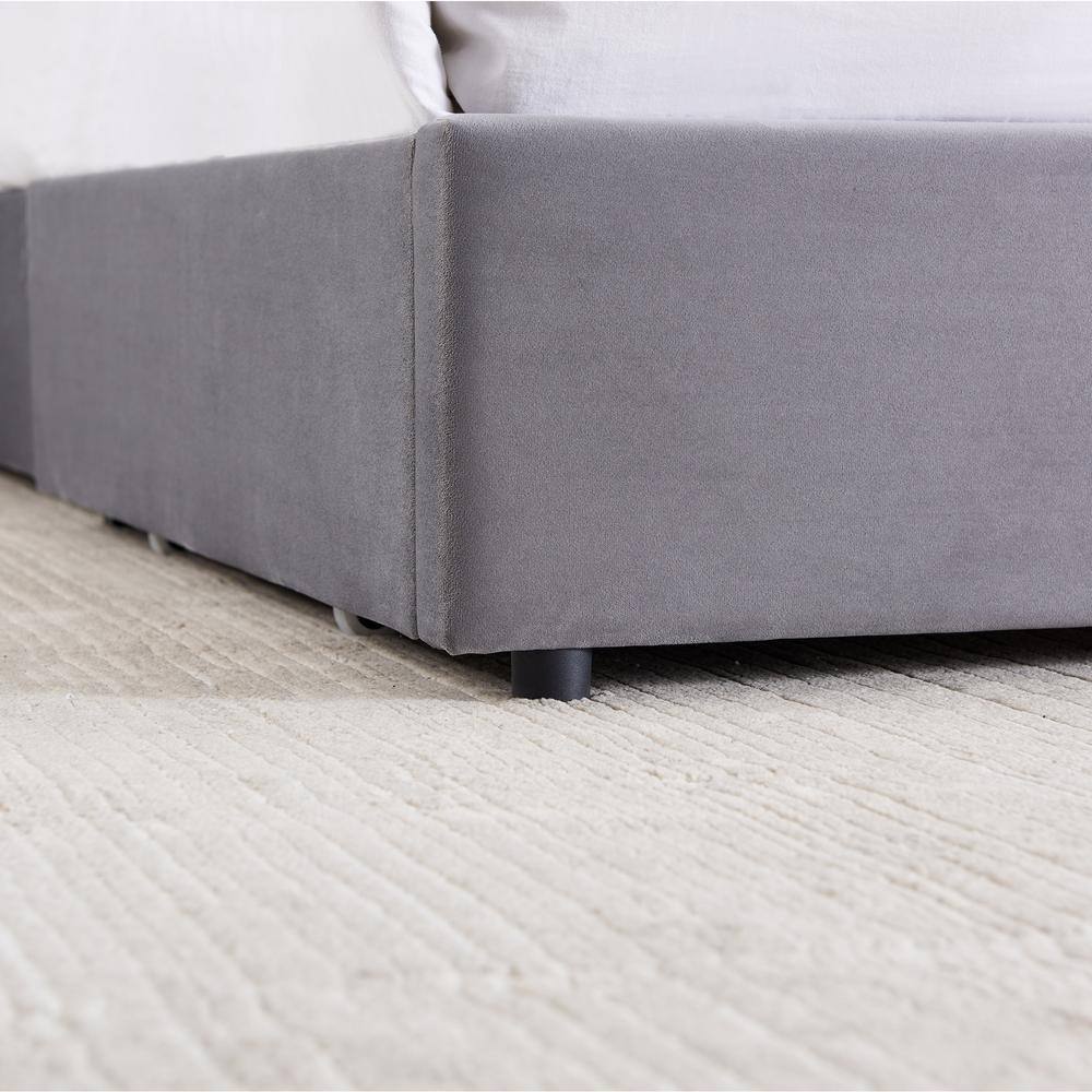 Platform Bed Frame Black Metal Frame King Size Platform Bed with 4 Storage Drawers, Upholstered bed with Headboard - thumbnail 7