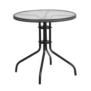 Clear Top/Gray Rattan Round Metal Outdoor Bistro Table