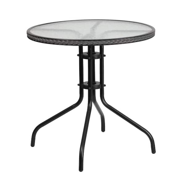 Carnegy Avenue Clear Top/Gray Rattan Round Metal Outdoor Bistro Table