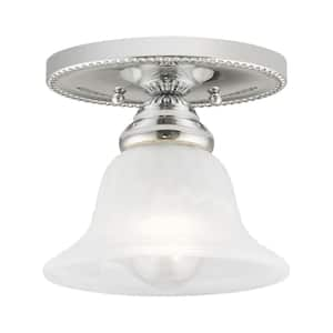 Bodenham 7 in. 1-Light Polished Chrome Semi Flush Mount with White Alabaster Glass