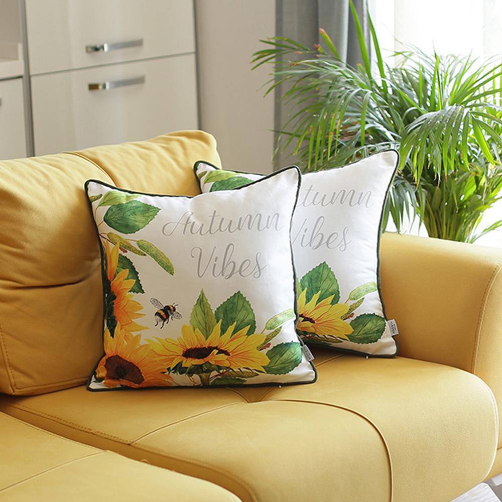 Yellow and White Autumn Vibes 18" x 18" Polyester Throw Pillow Covers