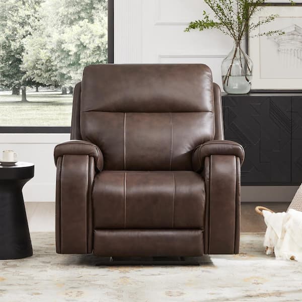 Alaric Brown Genuine Leather Zero Gravity Power Recliner with Metal Frame, Adjustable Headrest, Cup Holders
