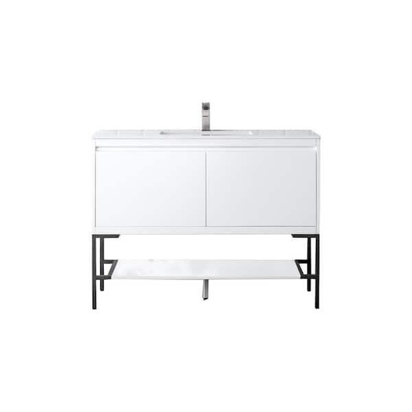 James Martin Vanities Milan 47.3 in. W x 18.1 in. D x 36 in. H Bathroom Vanity in Glossy White with Glossy White Composite Top