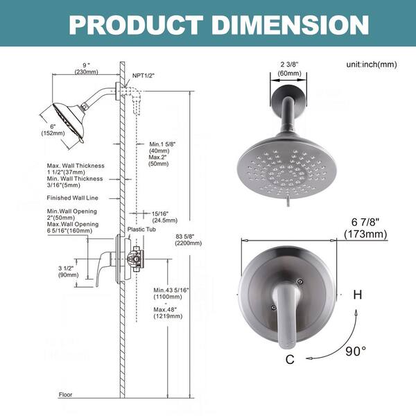 6-7/8 in. Brass 1-Spray Patterns Wall Mount Shower Head in Brushed Nickel 6-7/8 in. Brass 1-Spray Patterns Wall Mount Shower Head in Brushed Nickel