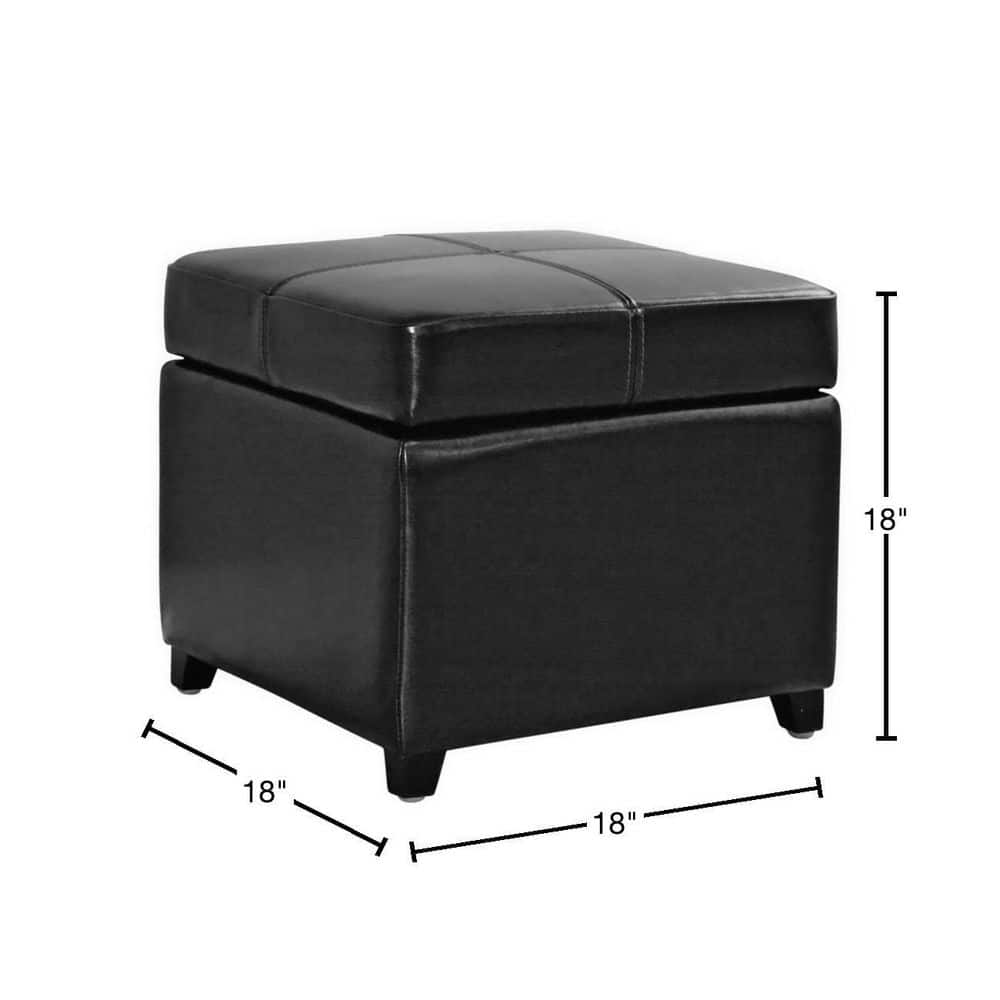 Baxton Studio Black Leather Storage Cube Ottoman with Wooden Legs
