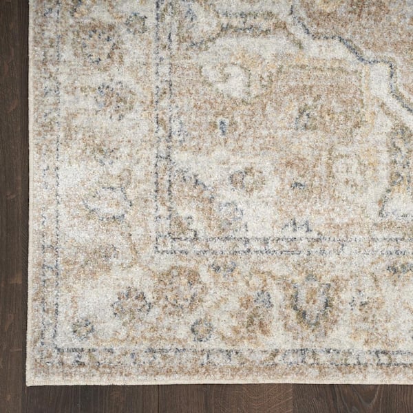 Beige 5 ft. x 7 ft. Oriental Power Loom Washable Area Rug