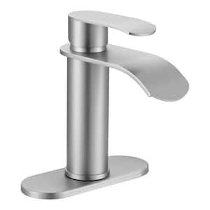 Waterfall Single Handle Single Hole Bathroom Faucet with Deckplate Included Supply Lines in Brushed Nickel