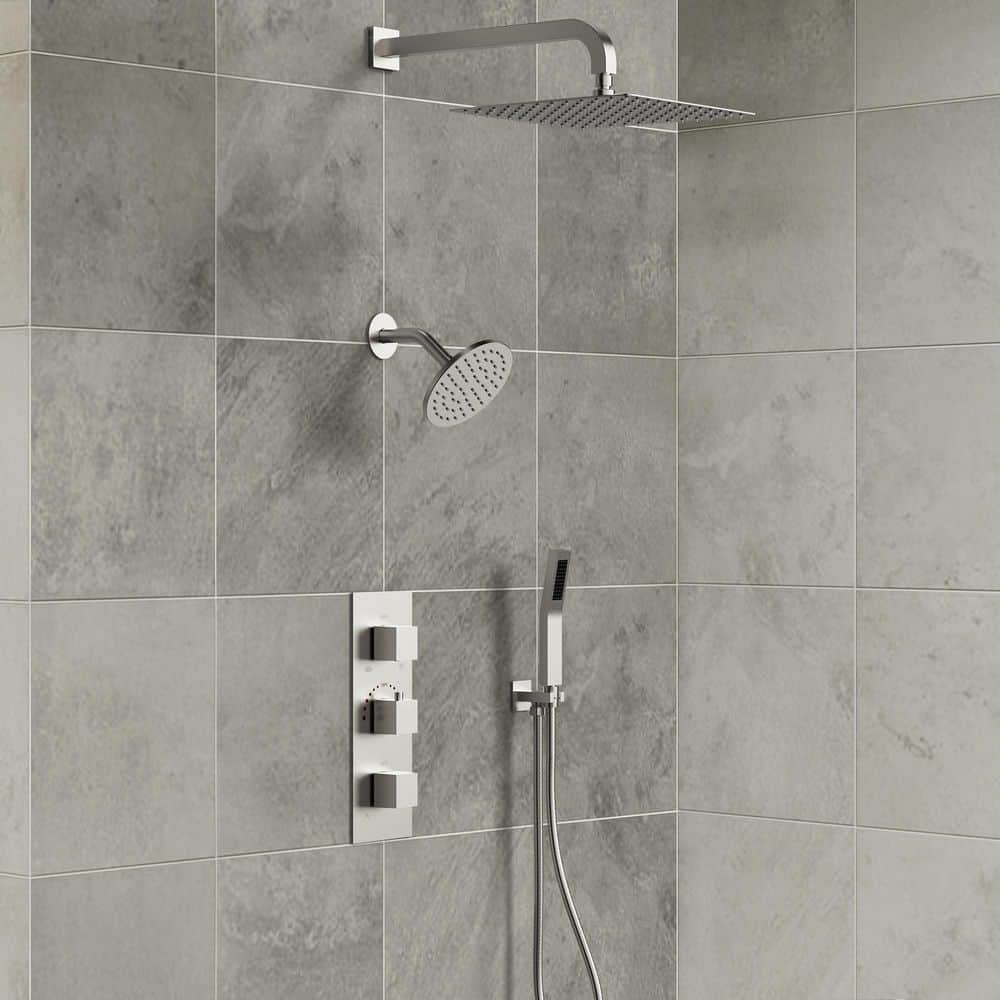 EVERSTEIN 5-Spray Square 12 in. Rain Wall Mount Shower System with