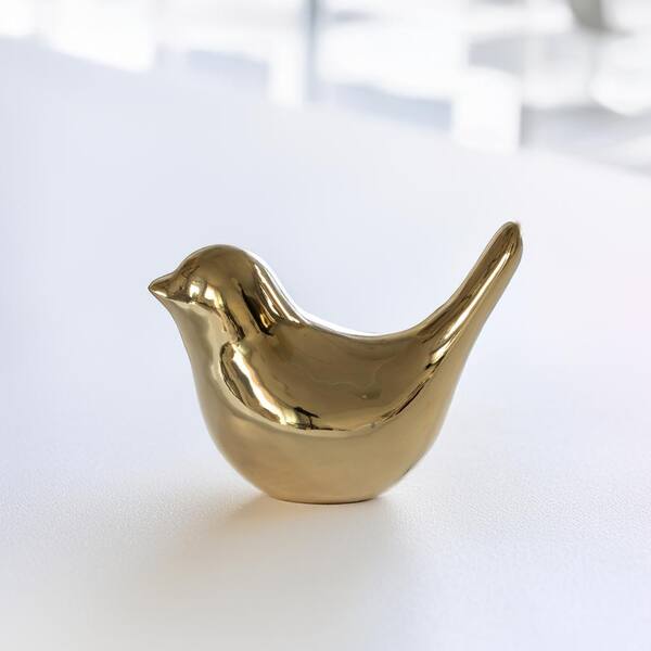 Golden Ceramic Bird Figurines - Set Of 2 Decorative Birds For Home & Garden Decor