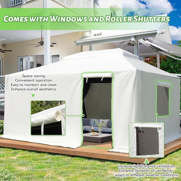 Pro Series 12 ft. x 20 ft. White Gazebo Cover, Outdoor All Season Gazebo Cover with Sidewalls and Mesh Windows