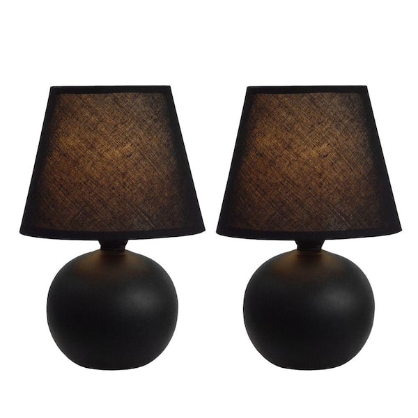 Simple Designs 8.78 in. Black Mini Ceramic Globe Table Lamp (2-Pack)