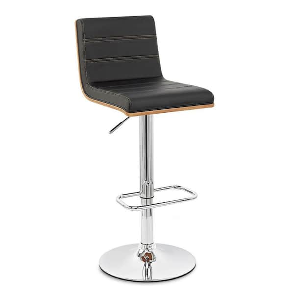Benjara 28 in. Black and Chrome Low Back Metal Frame Bar Stool with Faux Leather Seat