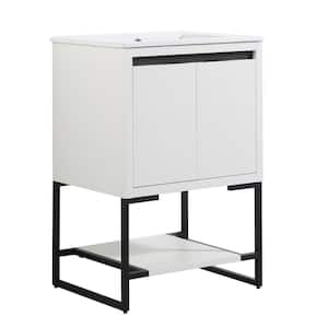 SCHAT 18 in. W x 24 in. D x 35 in. H Freestanding Bath Vanity in White Straight Grain with White Ceramic Top