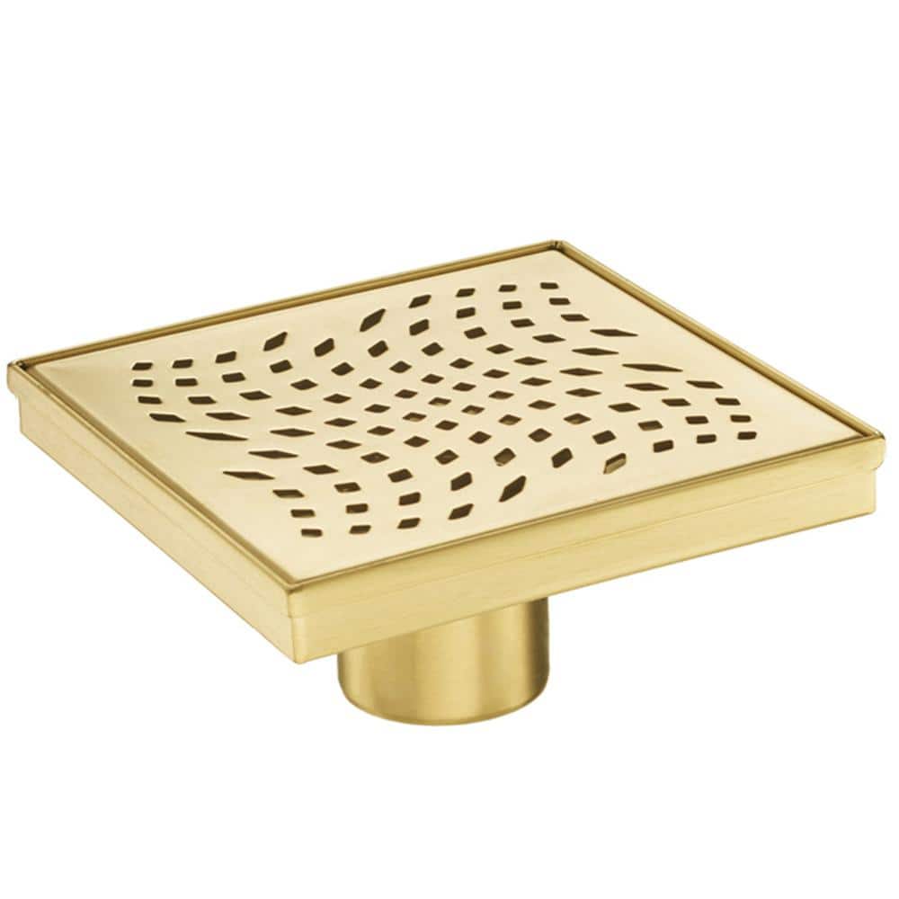 Gold Shower Set, Tile Insert 5 Inch Square Drain with Gold Shower