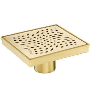 4 in. Square Stainless Steel Shower Drain with Wave Pattern and Zirconium Gold Plating