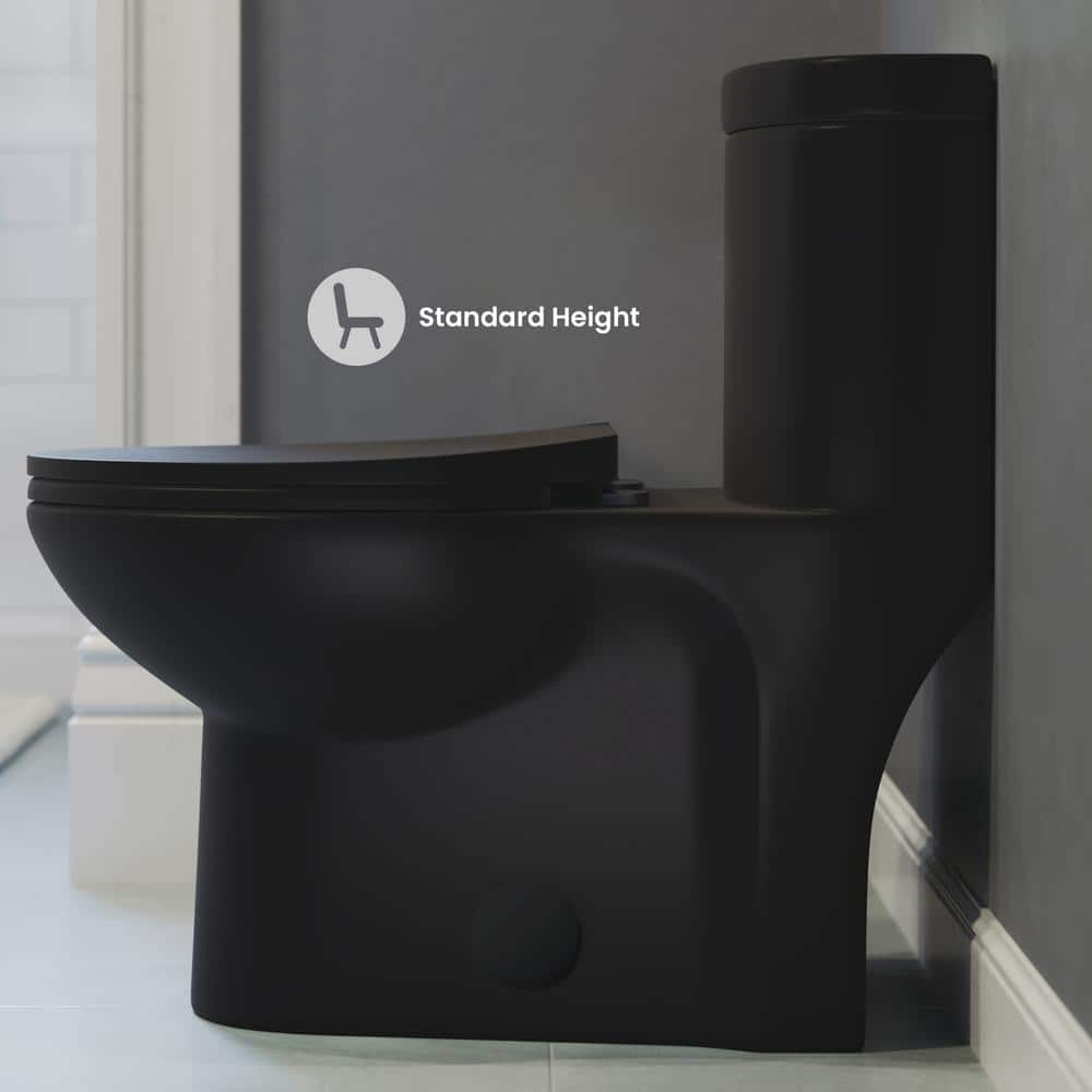 Sublime Matte Black Ceramic One-Piece Elongated Toilet