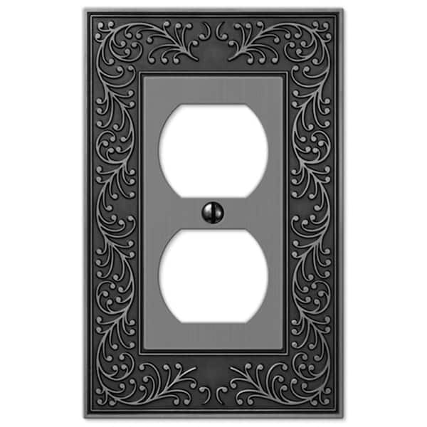 AMERELLE English Garden Antique Nickel 1-Gang Duplex Outlet Metal Wall Plate (4-Pack)