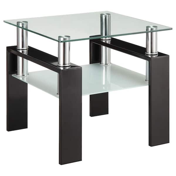Coaster Tempered Glass End Table with Shelf Black and Clear