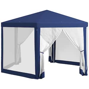 13 ft. x 11 ft. Blue Outdoor Hexagon Sun Shade Shelter Canopy with Protective Mesh Screen Sidewalls, Ropes and Stakes