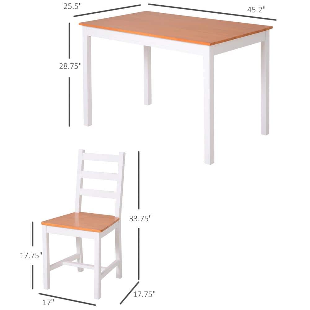5-Piece Light Wood and White Pine Dining Set with Ladderback Chairs