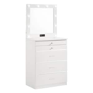 Solvang 5-Drawer High Gloss White Chest of Drawers Set with Mirror (68.5 in H. x 29.5 in W. x 19 in D.)