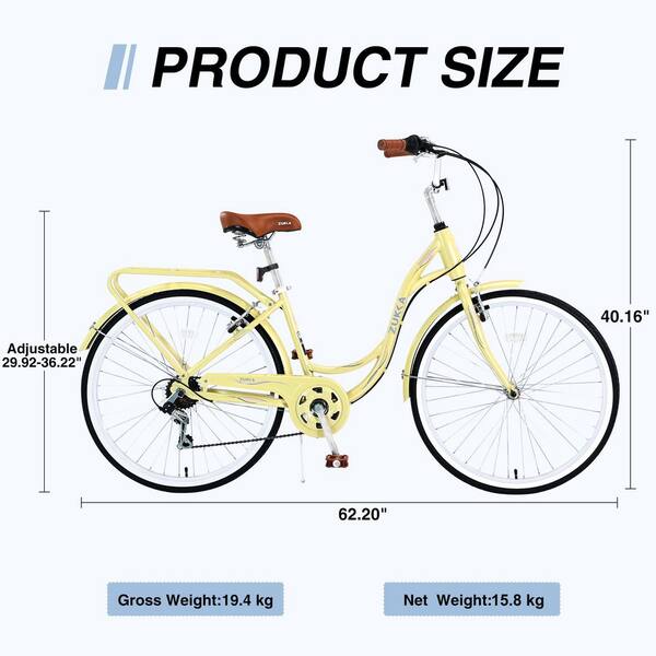 24 in. Yellow 7-Speed Steel Frame Beach Cruiser Bike with Dual V