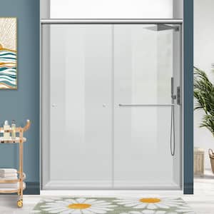 60 in. W x 72 in. H Double Sliding Semi-Frameless Shower Door with Chrome Plated Shower Door Frame