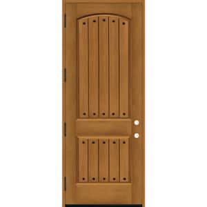 36 in. x 96 in. 2-Panel Right-Hand/Outswing Autumn Wheat Stain Fiberglass Prehung Front Door with 4-9/16 in. Jamb Size