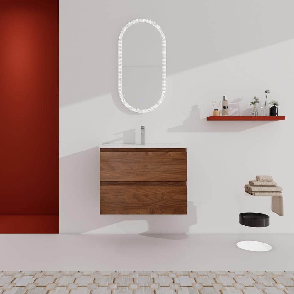 Elegant 30.0 in. W x 18.3 in. D x 20.5 in. H Floating Bath Vanity in Brown with White Ceramic Top price history on PriceWatchPro