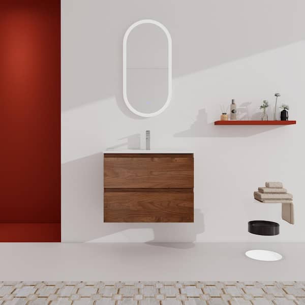 UPIKER Elegant 30.0 in. W x 18.3 in. D x 20.5 in. H Floating Bath Vanity in Brown with White Ceramic Top