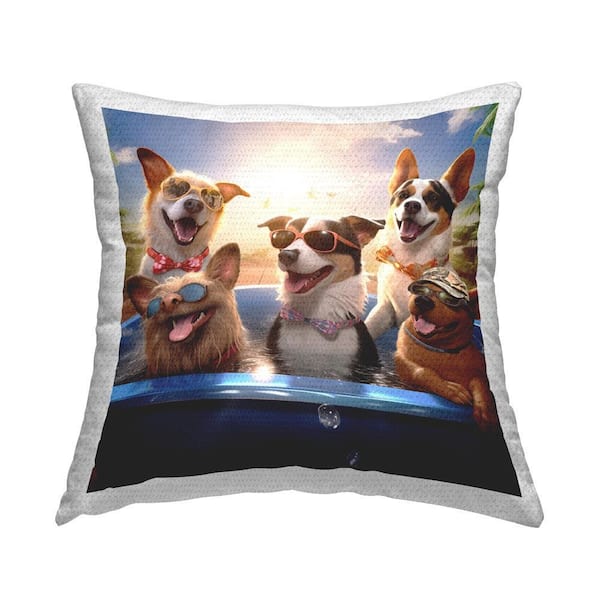 Fun Dogs in Pool Outdoor Printed Throw Pillow by Jim Baldwin