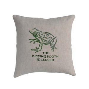 Natural and Green Frog Animal Print and Text Print 16 in. x 16 in. Throw Pillow