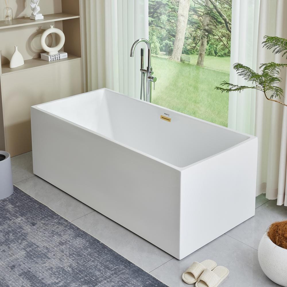 Vanity Art 67" White Acrylic Freestanding Soaking Bathtub