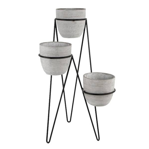 Flora Bunda 26 in. Tall 3-Tier Lava Gray Cement Pots