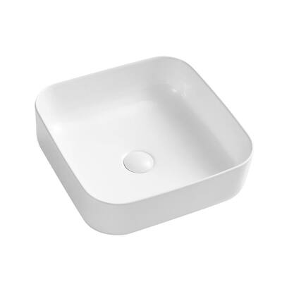 15 in. Modern Sink Square Ceramic Vessel Sink in White Countertop Wash Basin Sink with Pop-Up Drain