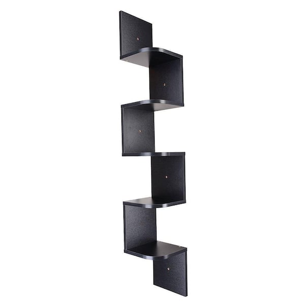 Winado 8 in. x 8 in. x 48 in. Black MDF Decorative Wall Shelves with 5-Tiers