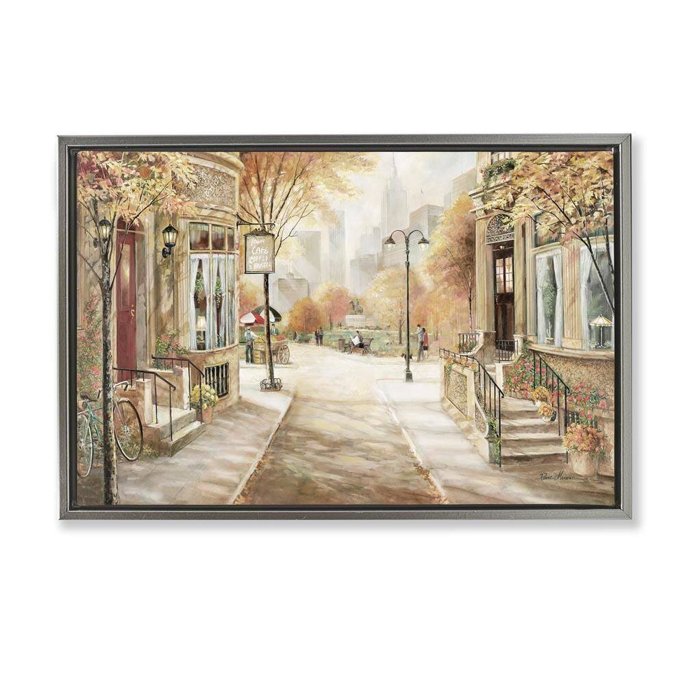City Street Shopfronts by Ruane Manning Gray Floater Frame Abstract Graphic Art Print 21 in. x 31 in.