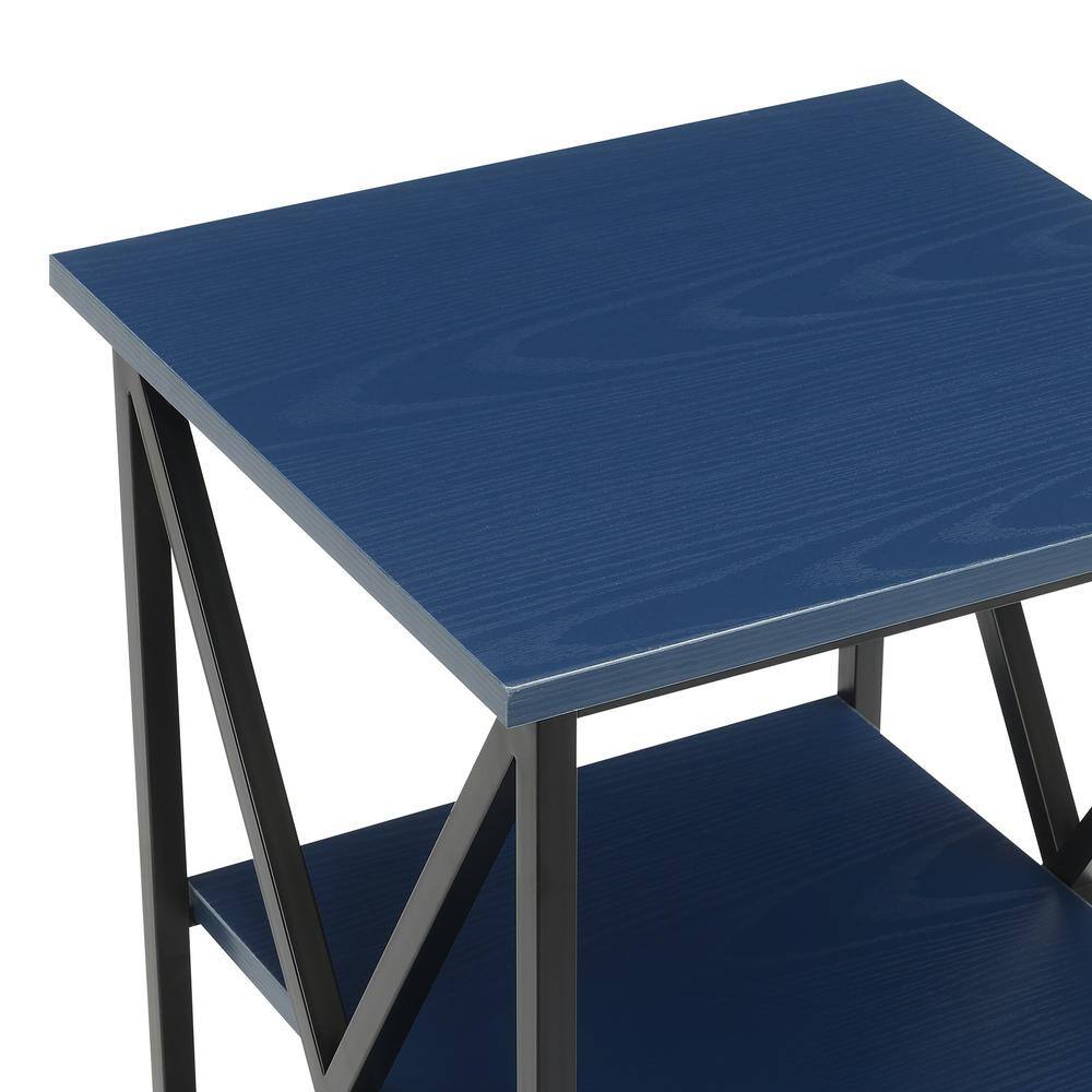 Cobalt Blue and Black Metal Frame End Table with Shelves