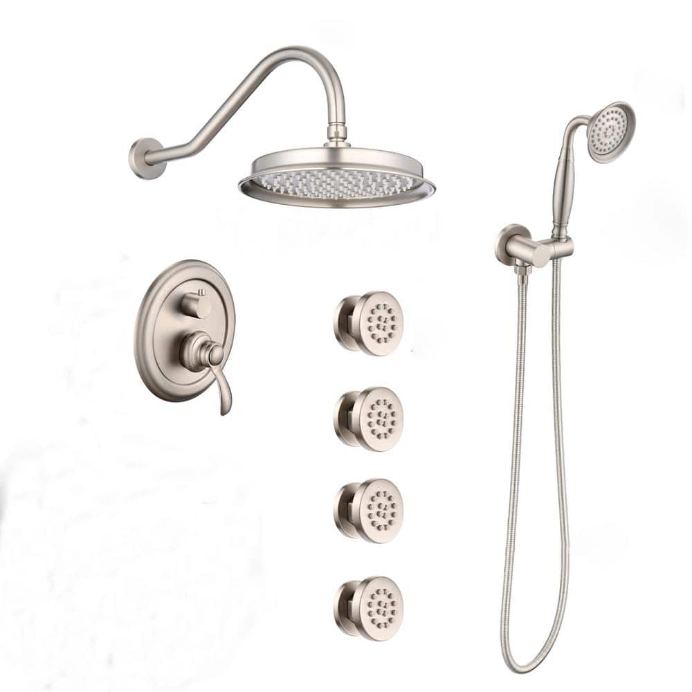 Double Handle 3-Spray Shower Faucet 2.5 GPM with Body Sprays and Antique Handheld in. Brushed Nickel price history on PriceWatchPro
