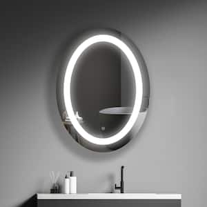 24 in. W x 32 in. H Oval Frameless Wall Mount Bathroom Vanity Mirror in Silver with LED Light Anti-Fog Touch Control