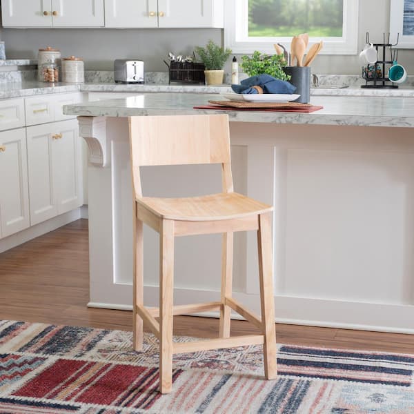 Parker 23.75 in. Unfinished Low Back Wood Counter Stool with Wood Seat (Set of 2)