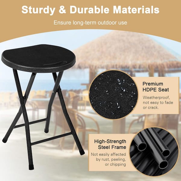VECELO Folding Stool-Black Portable Heavy-Duty Steel Frame, 18 in